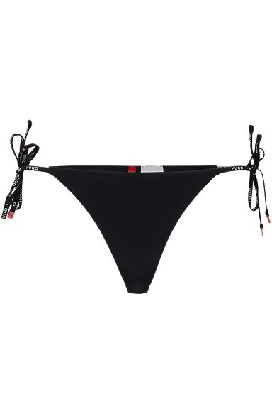 Tie-side bikini bottoms with logo print, Black