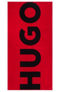 Cotton-terry beach towel with contrast logo, Red