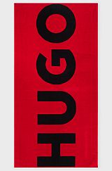 Cotton-terry beach towel with contrast logo, Red
