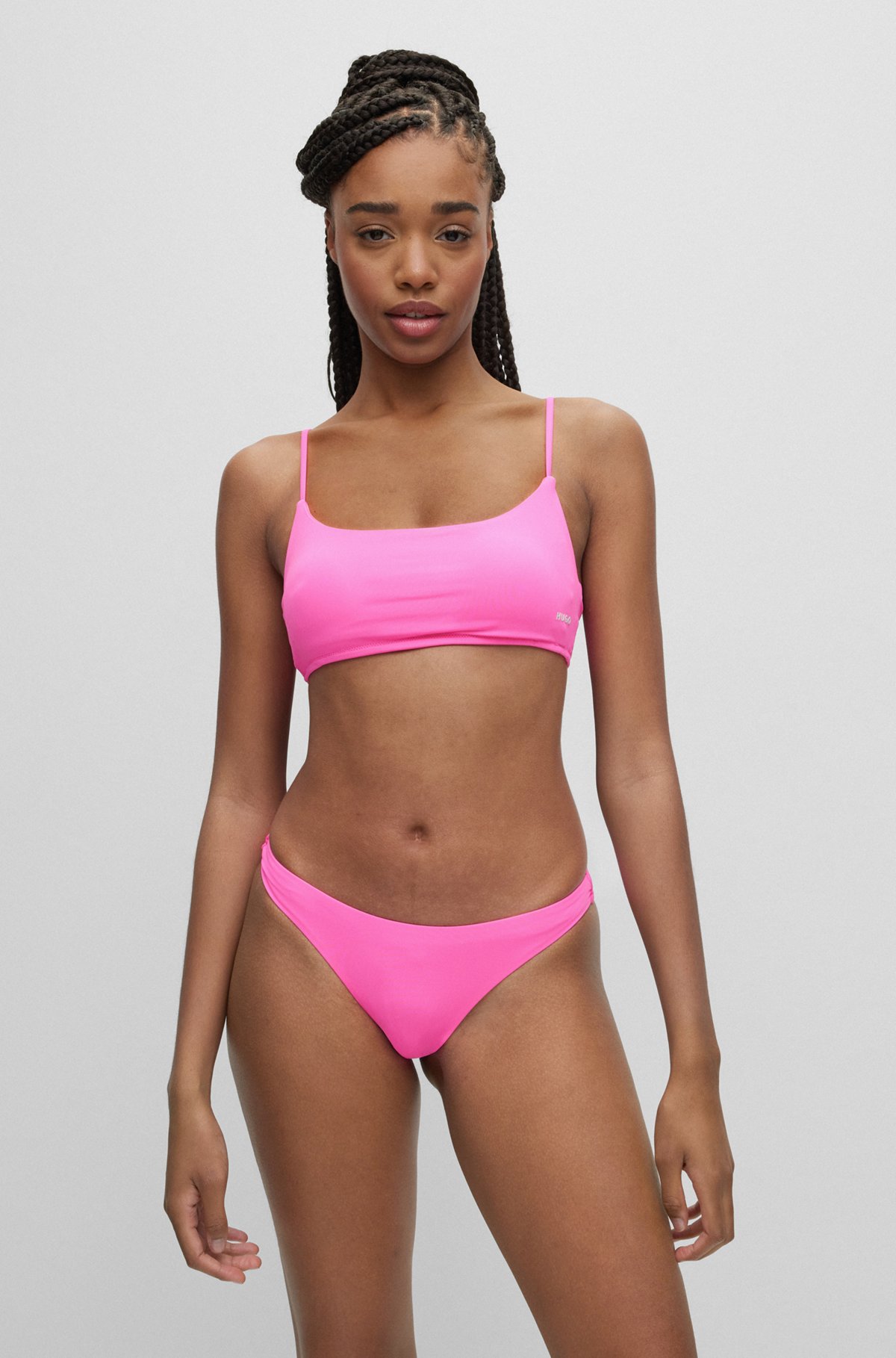 Bralette bikini top with contrast logo print, Pink