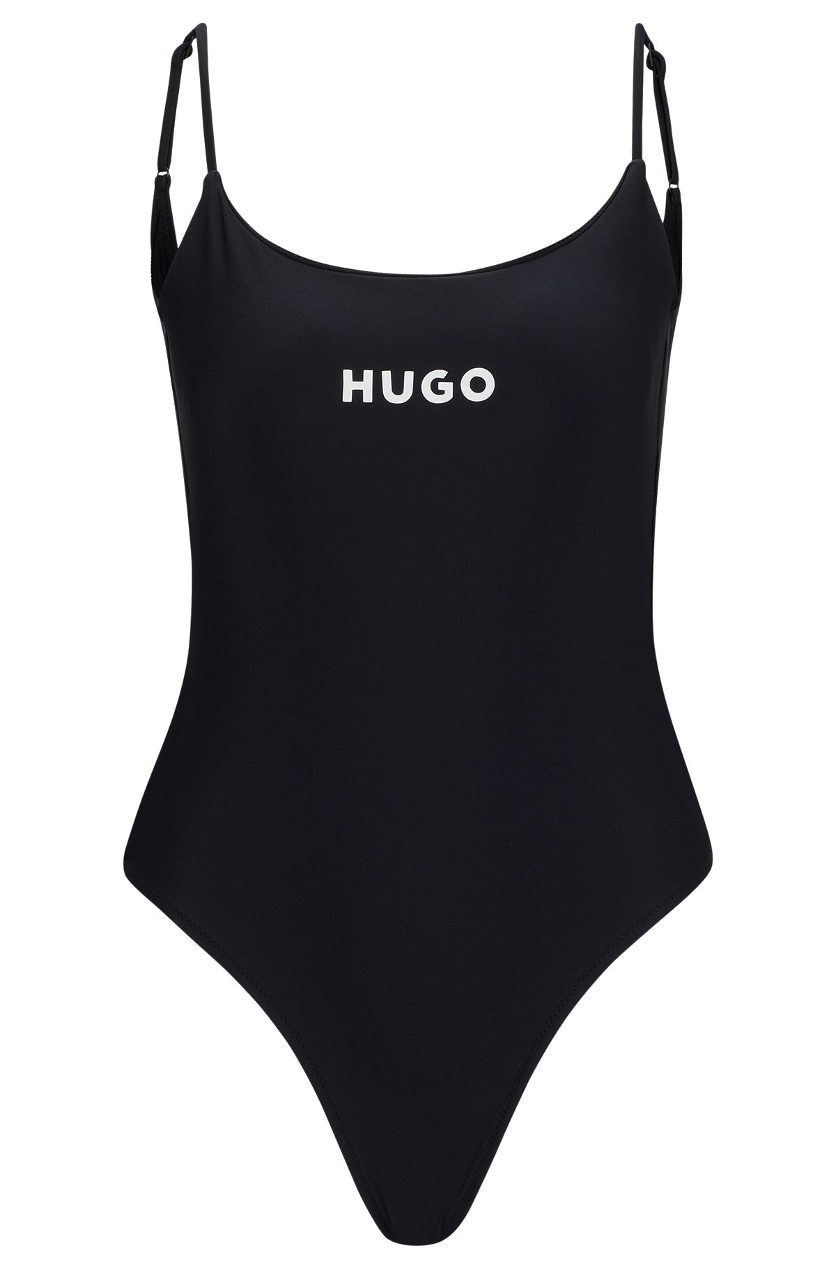 Quick-dry swimsuit with contrast logo, Black