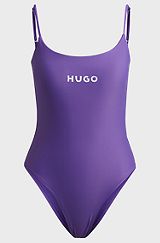 Quick-dry swimsuit with contrast logo, Purple