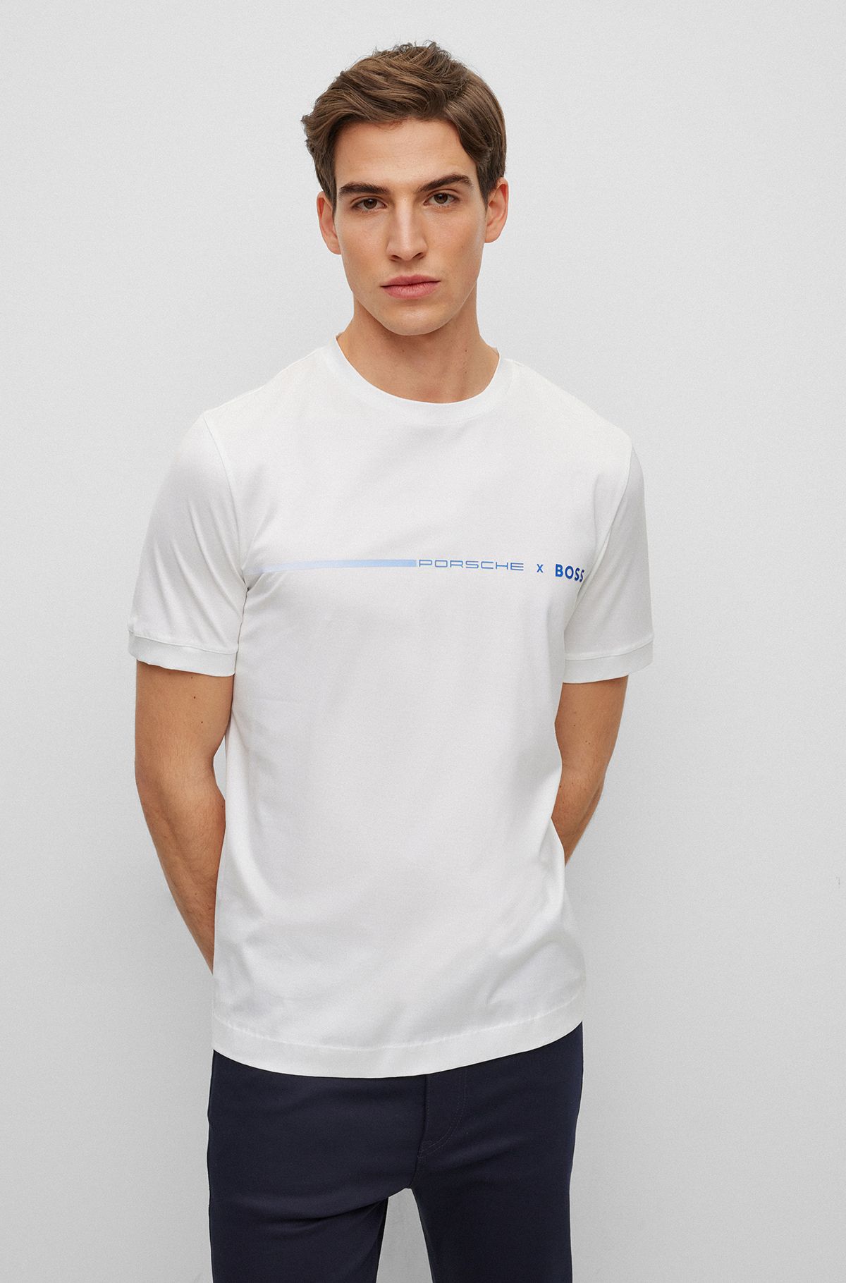 Porsche x BOSS mercerised-cotton T-shirt with exclusive branding, White