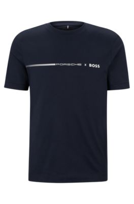 Hugo Boss Porsche X Boss Mercerized-cotton T-shirt With Exclusive Branding In Dark Blue