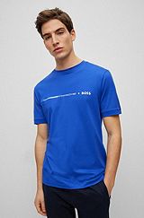 Porsche x BOSS mercerised-cotton T-shirt with exclusive branding, Blue