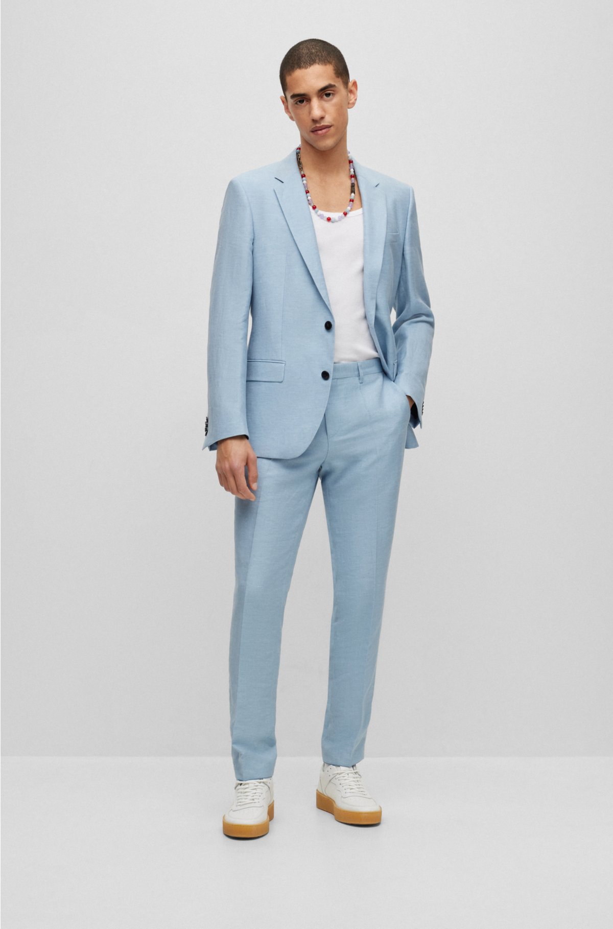 HUGO - Slim-fit suit linen-blend chambray