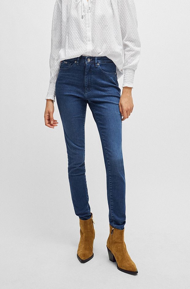 High-waisted jeans in blue power-stretch denim, Blue