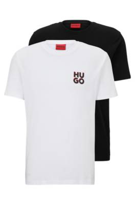 Hugo Two-pack Of T-shirts In Cotton With Stacked Logos In Multi