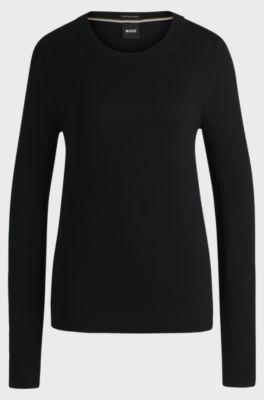 Crew-neck sweater in merino wool, Black