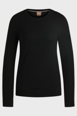 Pullover aus Merinowolle mit Rundhalsausschnitt, Schwarz