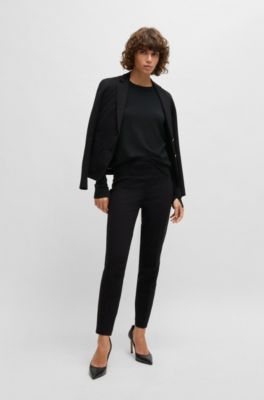 Crew-neck sweater in merino wool, Black