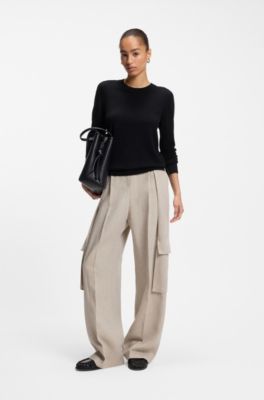 Crew-neck sweater in merino wool, Black
