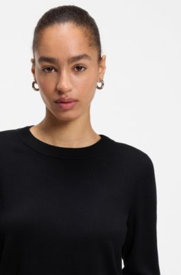 Crew-neck sweater in merino wool, Black