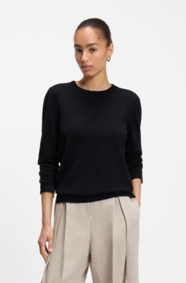 Crew-neck sweater in merino wool, Black
