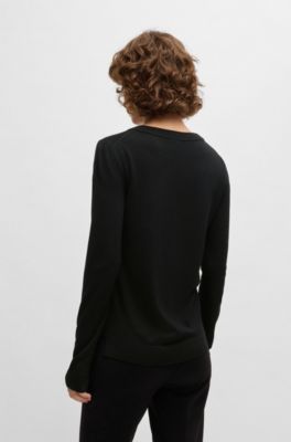 Crew-neck sweater in merino wool, Black