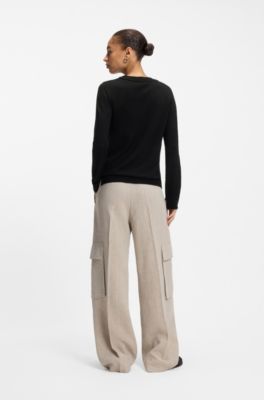 Crew-neck sweater in merino wool, Black