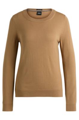 Hugo Boss Crew-neck Sweater In Responsibly Sourced Merino Wool In Beige