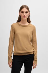 Pull à col rond en laine mérinos, Brun chiné