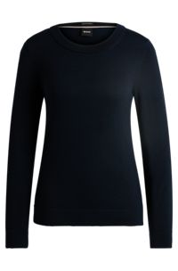 Crew-neck sweater in merino wool, Dark Blue