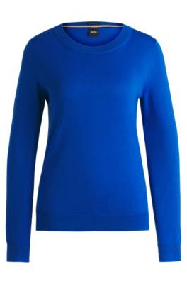 Hugo Boss Crew-neck Sweater In Merino Wool In Blue