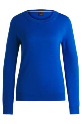 Hugo Boss Crew-neck Sweater In Merino Wool In Blue