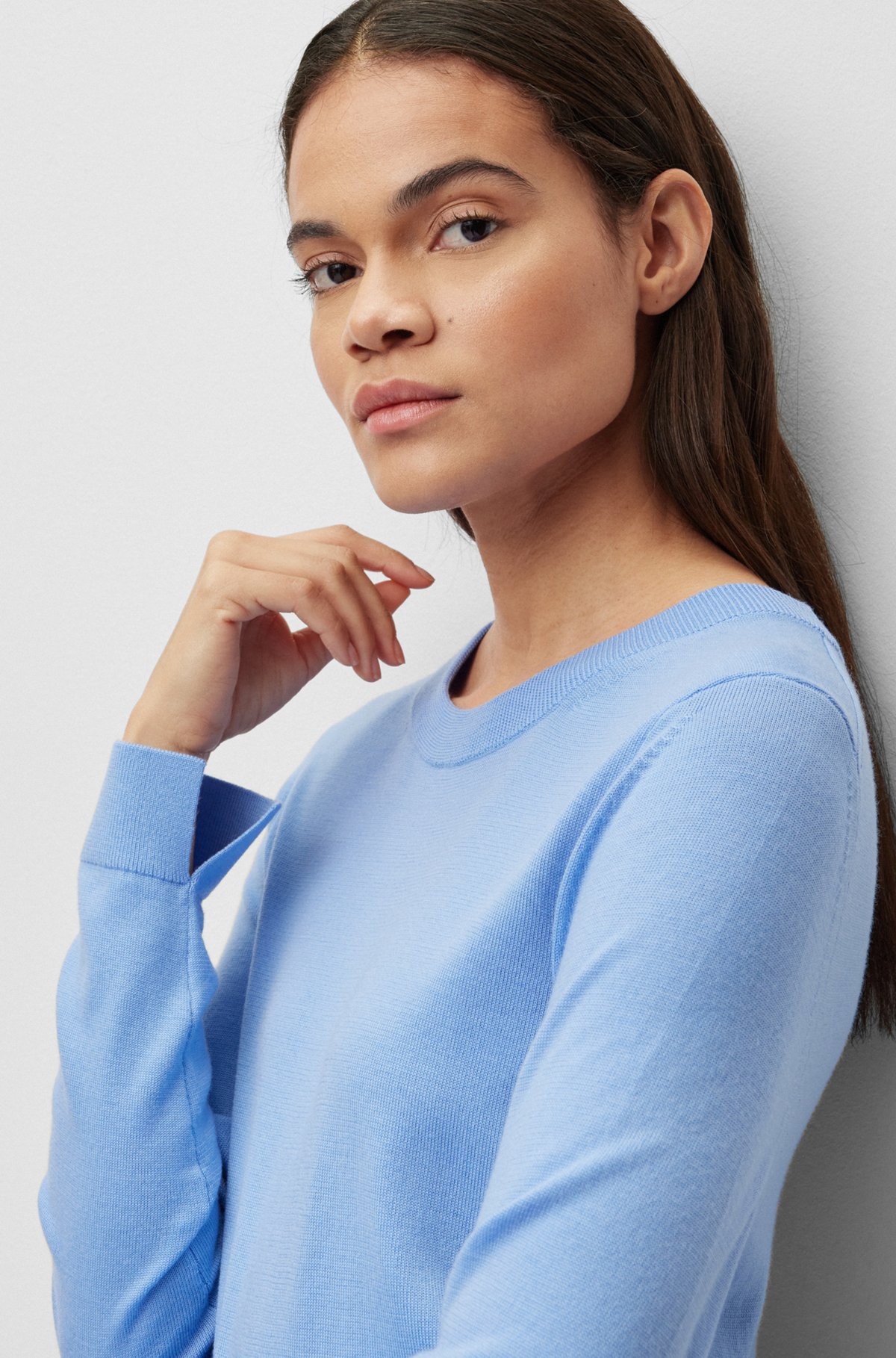 Crew-neck sweater in responsibly sourced merino wool, Light Blue