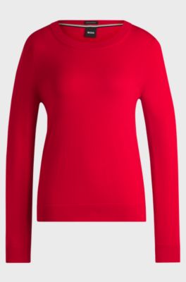 Crew-neck sweater in merino wool, Red