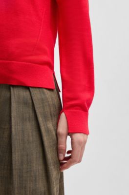 Crew-neck sweater in merino wool, Red