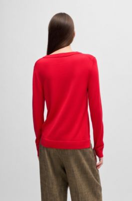 Pullover aus Merinowolle mit Rundhalsausschnitt, Rot