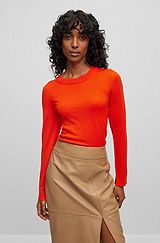 Crew-neck sweater in merino wool, Orange