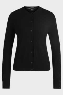 Merino-wool cardigan with button front, Black