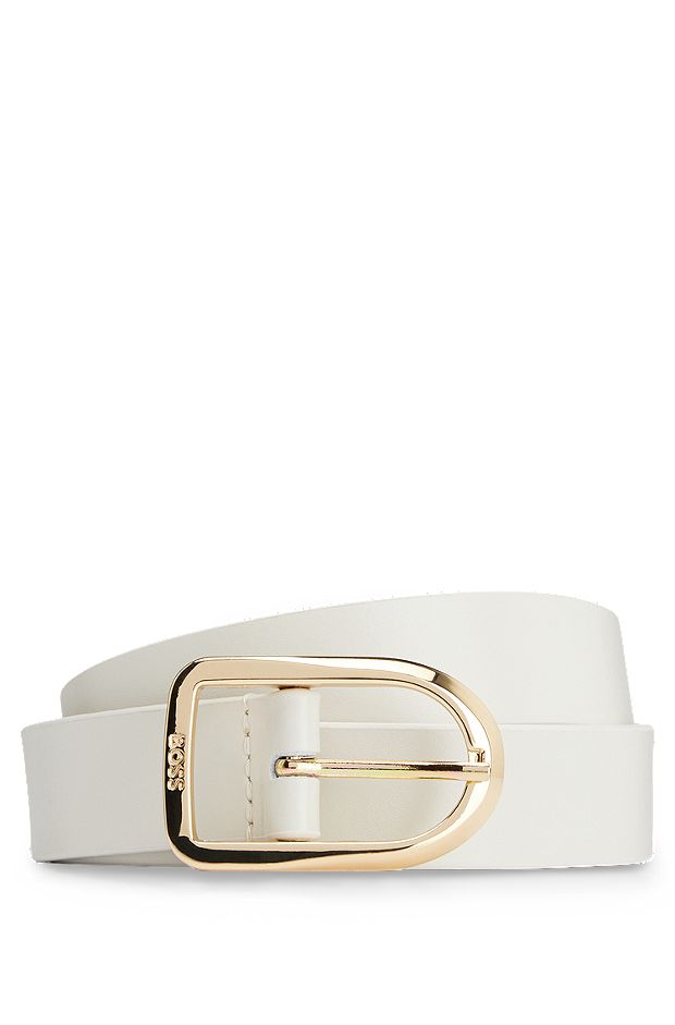 Italian-leather belt with gold-tone buckle, Light Beige