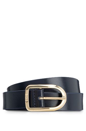 Italian-leather belt with gold-tone buckle, Dark Blue