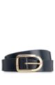 Italian-leather belt with gold-tone buckle, Dark Blue