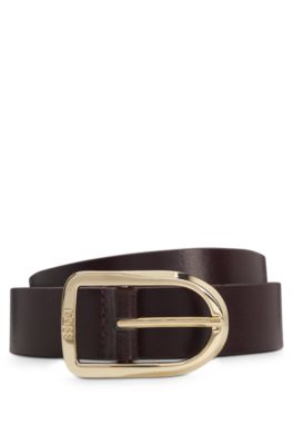 Leather belt with gold-tone logo-engraved buckle, Dark Purple