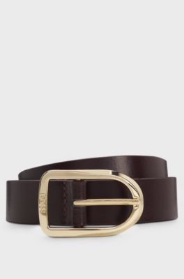 Leather belt with gold-tone logo-engraved buckle, Dark Purple