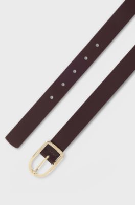 Leather belt with gold-tone logo-engraved buckle, Dark Purple