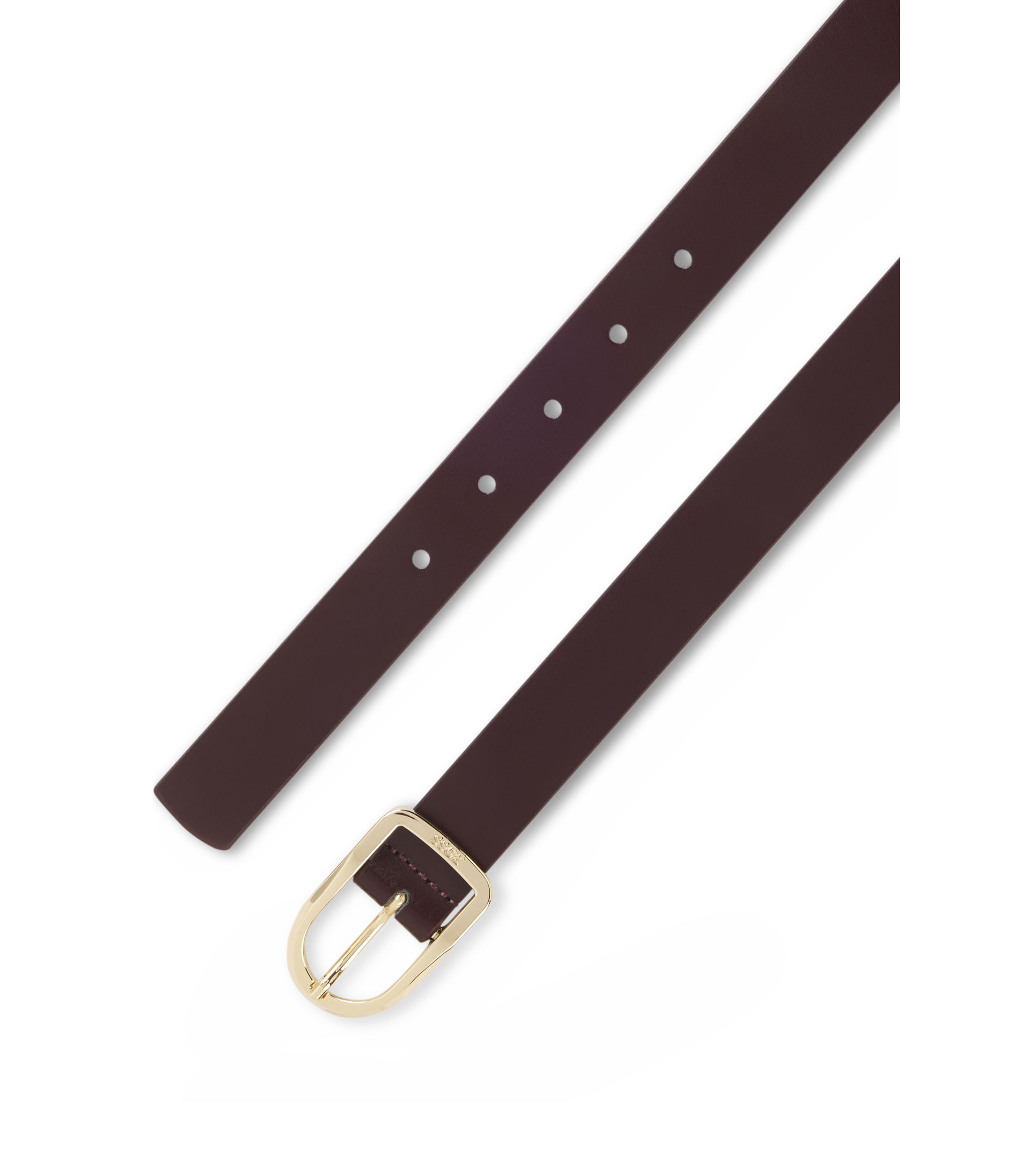 BOSS Leather belt with gold-tone logo-engraved buckle Dark Purple
