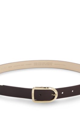 Leather belt with gold-tone logo-engraved buckle, Dark Purple