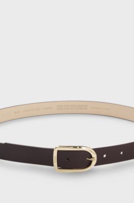 Leather belt with gold-tone logo-engraved buckle, Dark Purple