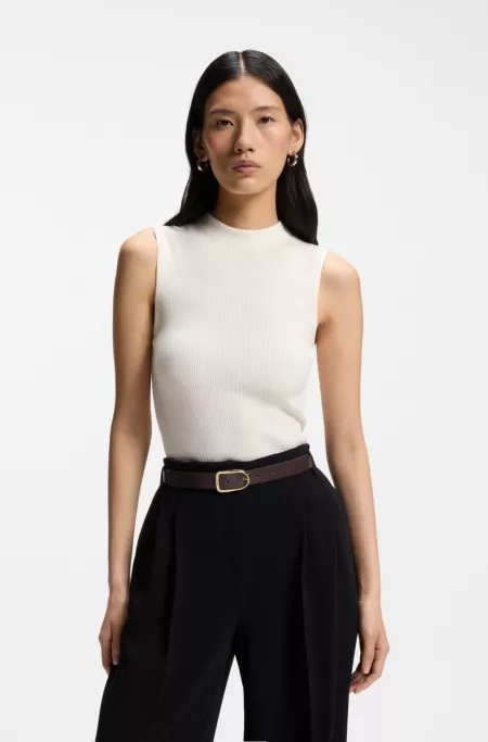 Leather belt with gold-tone logo-engraved buckle