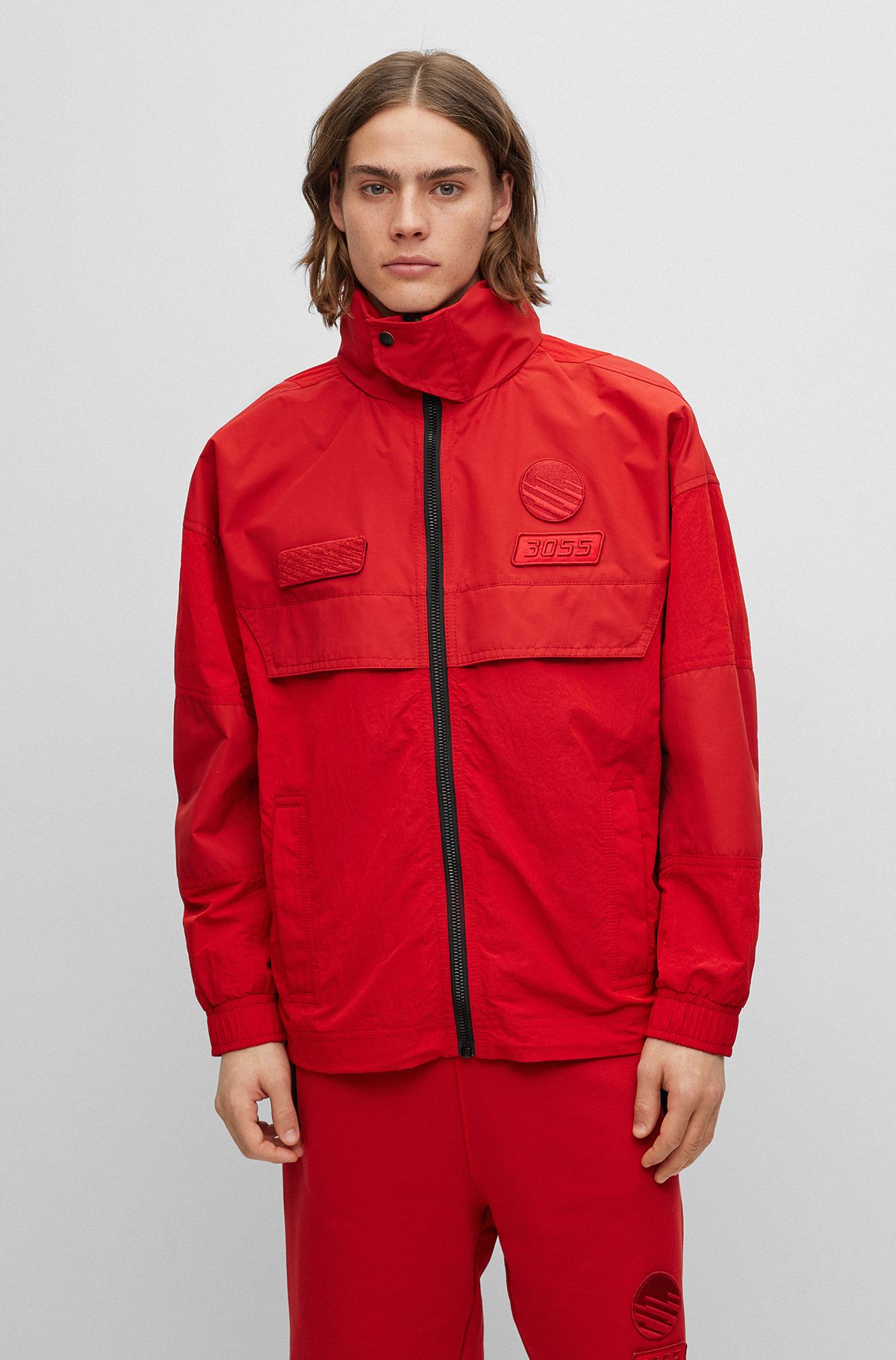 Oversized-fit zipped jacket with racing-inspired details, Red