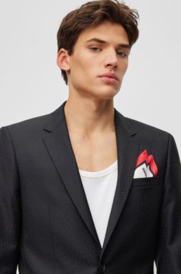 HUGO Pocket square in pure cotton with border and logo