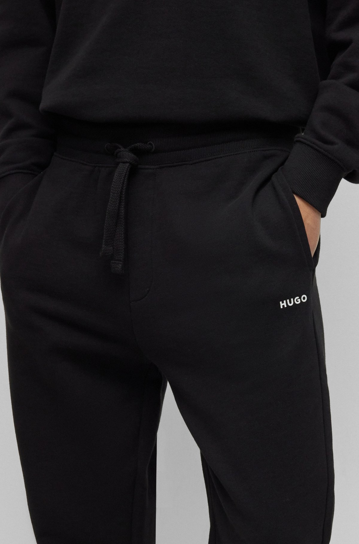 Cotton-terry tracksuit with contrast branding, Black
