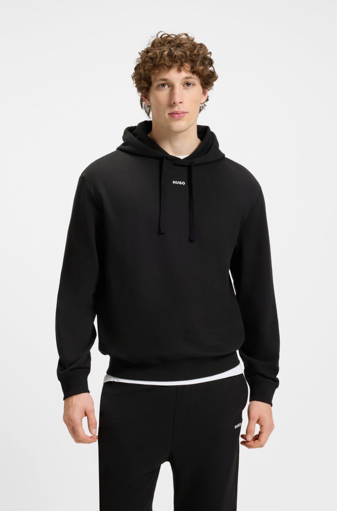 Relaxed-fit tracksuit set in cotton with logo prints, Black