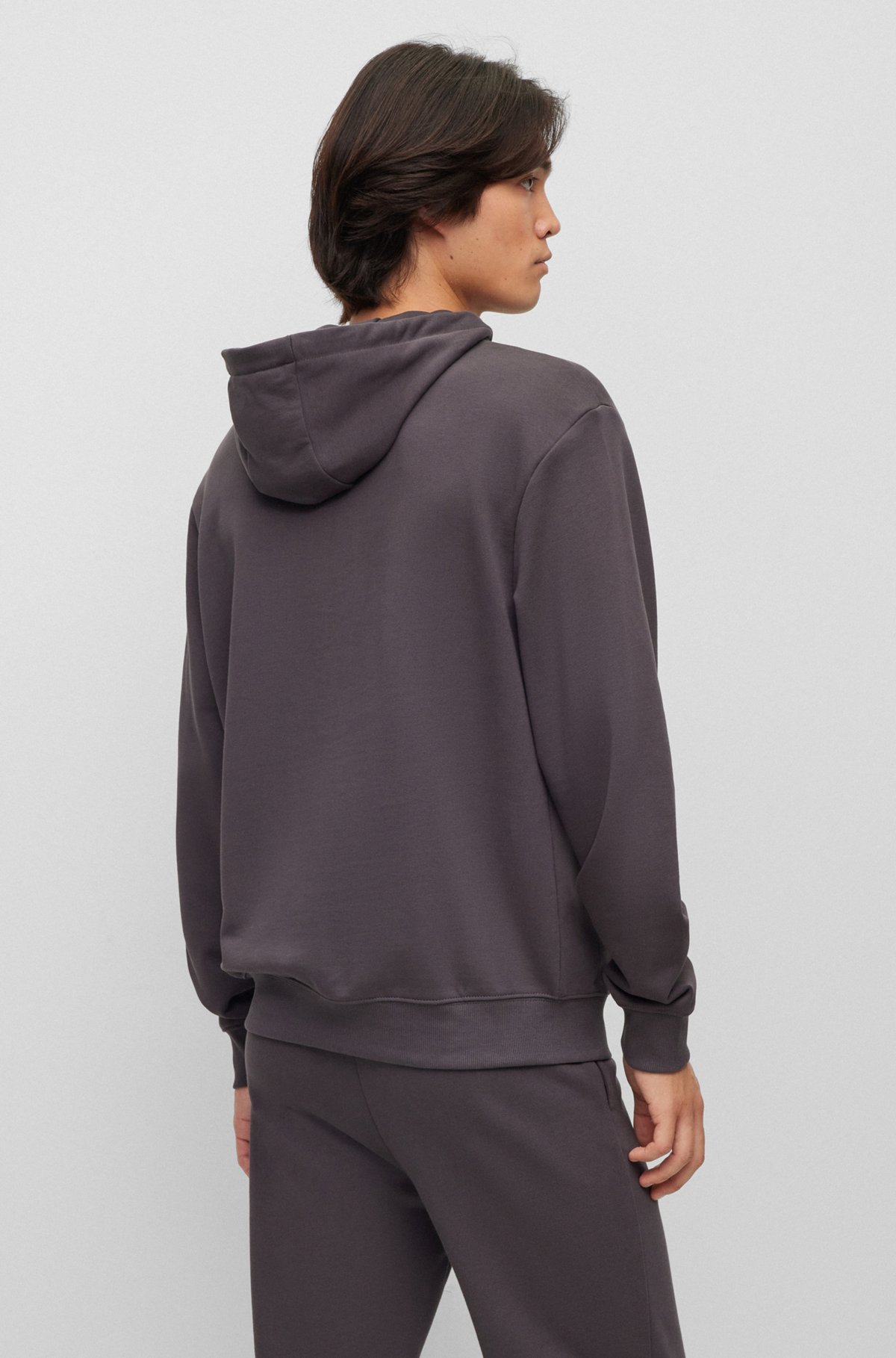 Cotton-terry tracksuit with contrast branding, Dark Grey