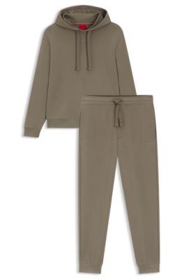Two-piece logo-print tracksuit set in cotton terry, Khaki