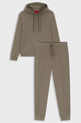 Two-piece logo-print tracksuit set in cotton terry, Khaki