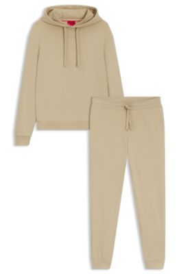 Two-piece logo-print tracksuit set in cotton terry, Beige