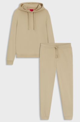 Two-piece logo-print tracksuit set in cotton terry, Beige